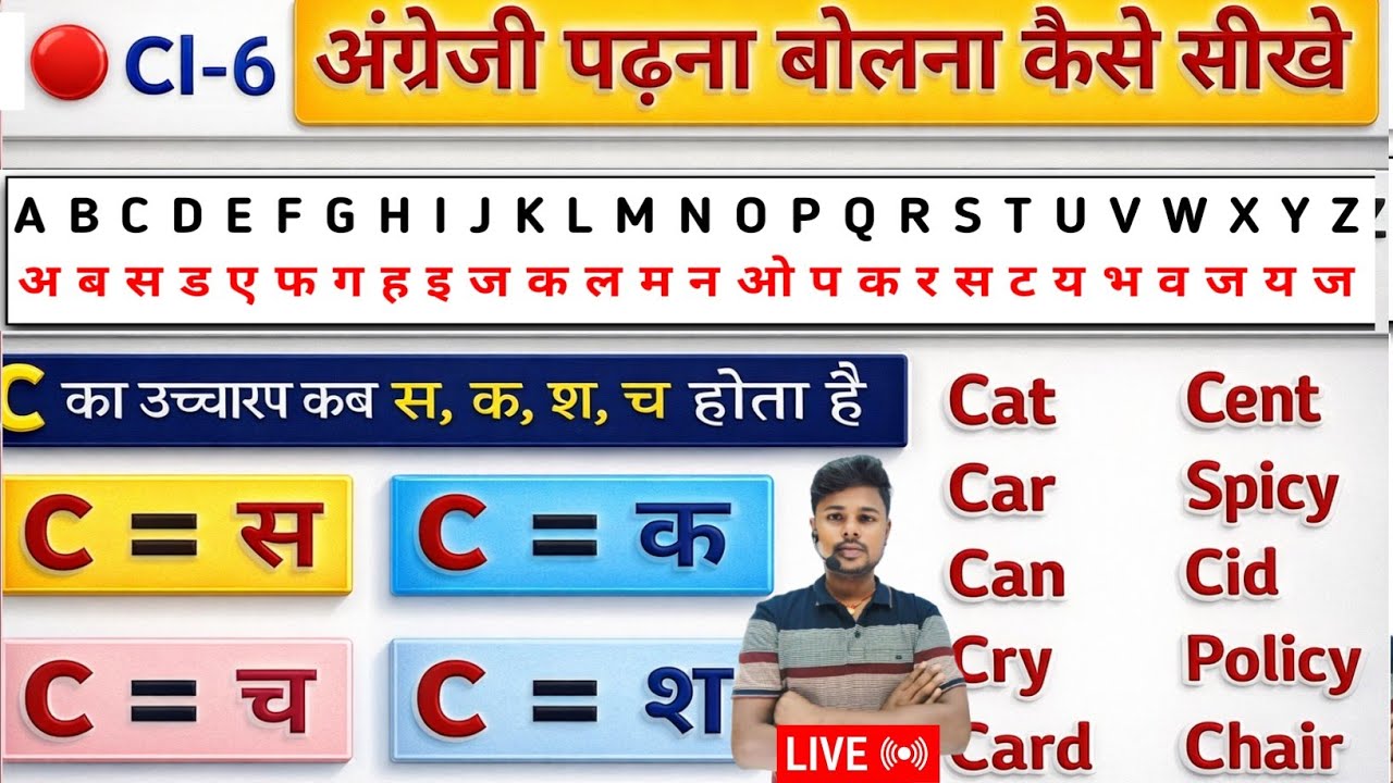 Live🔴 Class 6 /English पढ़ना बोलना कैसे सीखे 😱| C को कब श,स,क और च पढेंगें🤔/ English Speaking Course