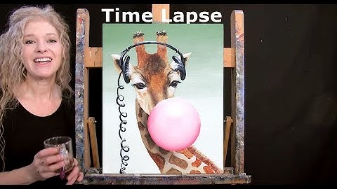 TIME LAPSE - Leer hoe je "BUBBLE GUM GIRAFFE" schildert met acrylverf - Leuke dieren, stap-voor-s...