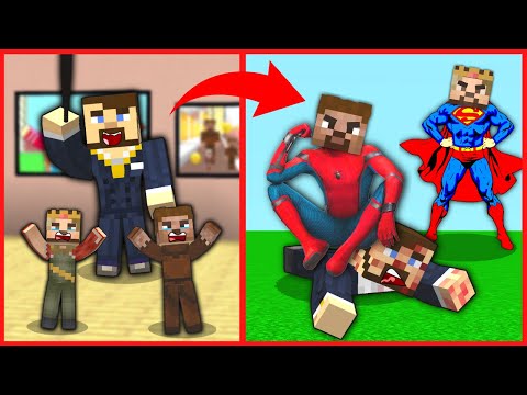 SÜPER BABA ZENGİN VE FAKİR ÇOCUKLARINI ÜVEY BABADAN KURTARIYOR! 😱 - Minecraft