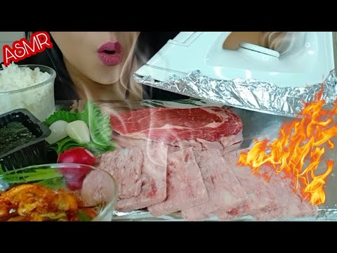 [ASMR] 咀嚼音 Cooking On Steam Iron | Steak + Beef Yakiniku | Mukbang | Samgyeopsal | Eating Show