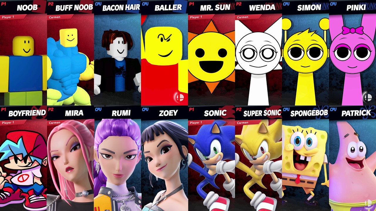 NEW Sonic vs Roblox vs Fortnite vs SpongeBob vs KPop Demon Hunters vs Boyfriend in Smash Bros