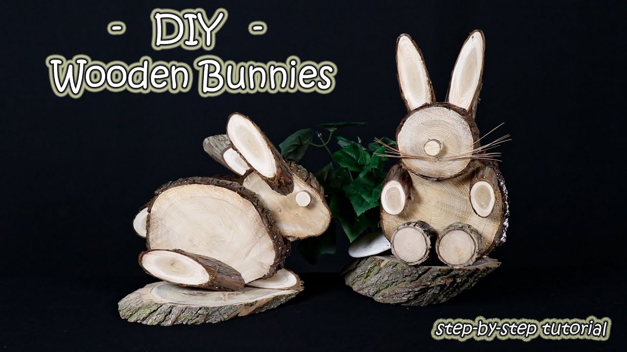 Easter bunnies from wood slices, DIY project for family. Super easy, cool designs. Stepbystep