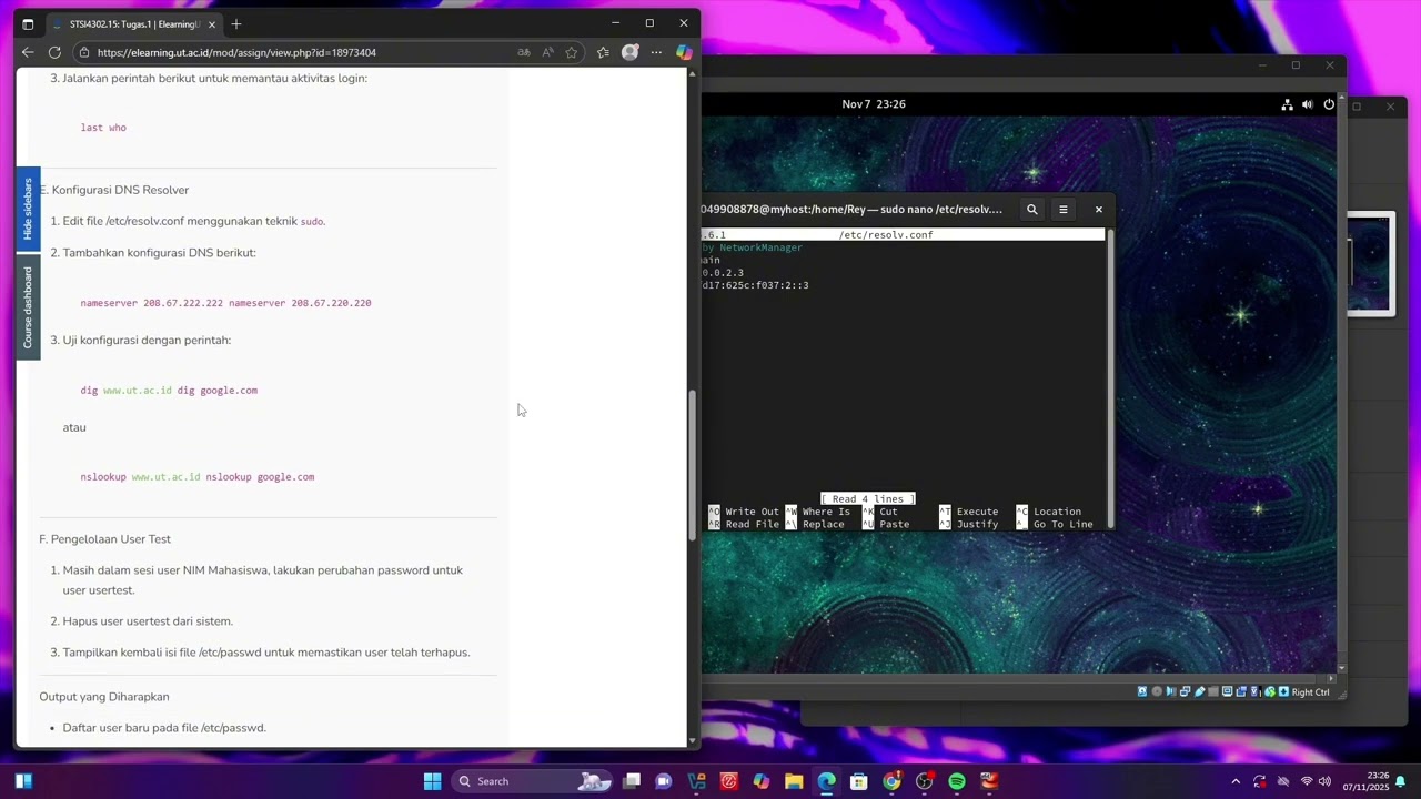 Tugas 1 : administrasi server // Edit file /etc/resolv.conf menggunakan teknik sudo