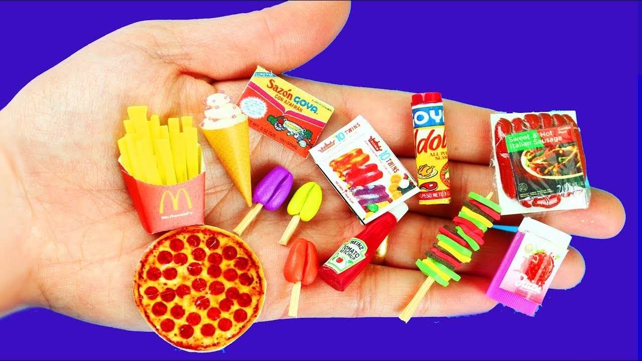 12 DIY Miniaturas de Comidas para Barbie Fácil de Fazer Pizza, Sorvete,  Caneca, Fritas Barbie 