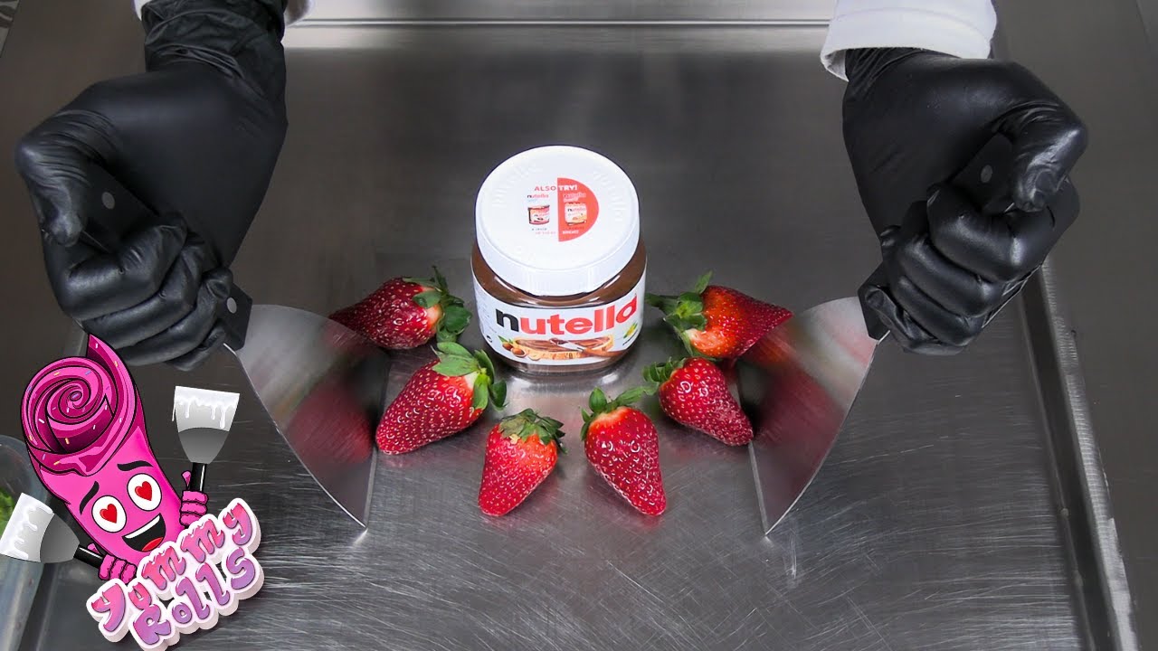 ASMR - Mix STRAWBERRIES and NUTELLA Ice Cream Rolls