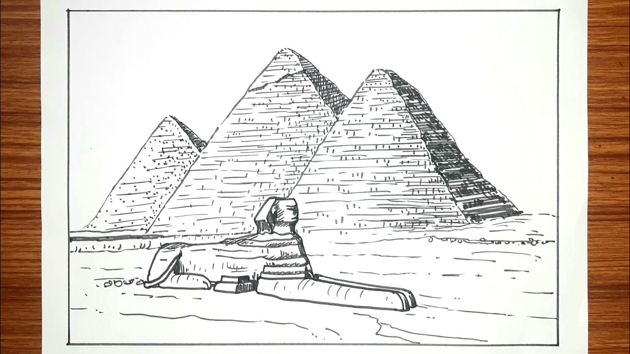How to draw Pyramids of Giza step by step | Pyramid drawing easy ...