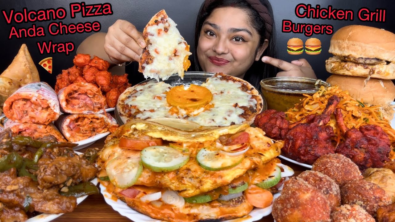 CHEESE VOLCANO PIZZA, ANDA CHEESE WRAP, KURKURE MOMOS, GRILL CHICKEN BURGERS,FRIED MANCHURIAN,SAMOSA