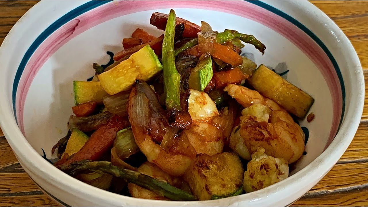 Wok de verduras y langostinos. En 15', recetón!!