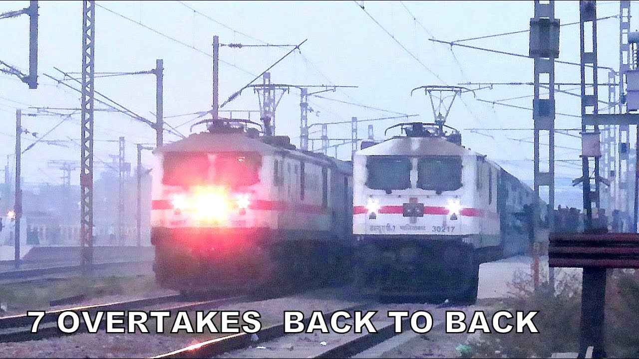 7 Overtakes Back to Back | 3 Rajdhani+ Humsafar & other SF trains overtakes Amrapali Exp at Dadri