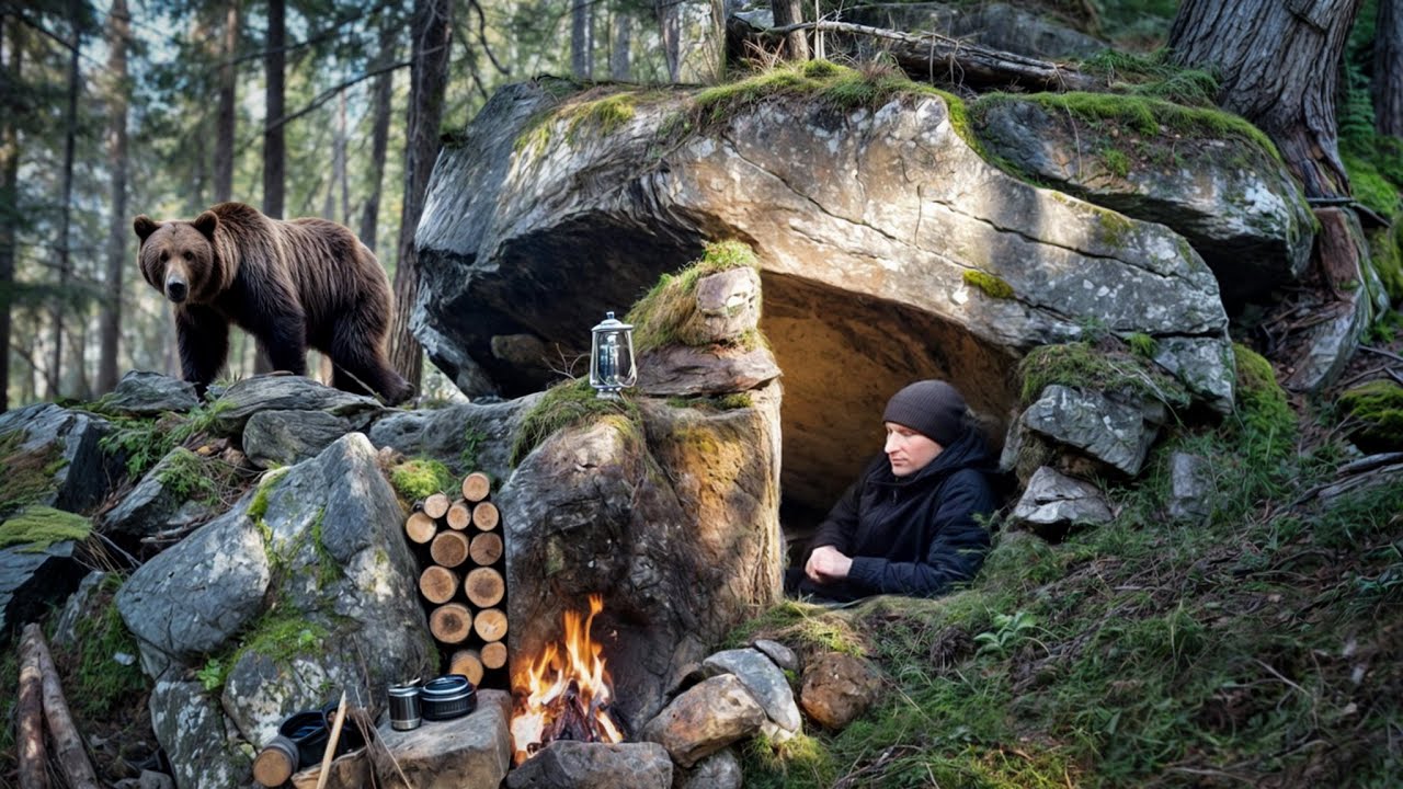 Winter Bushcraft: Building a Cozy Cave Shelter for Survival | Solo ...