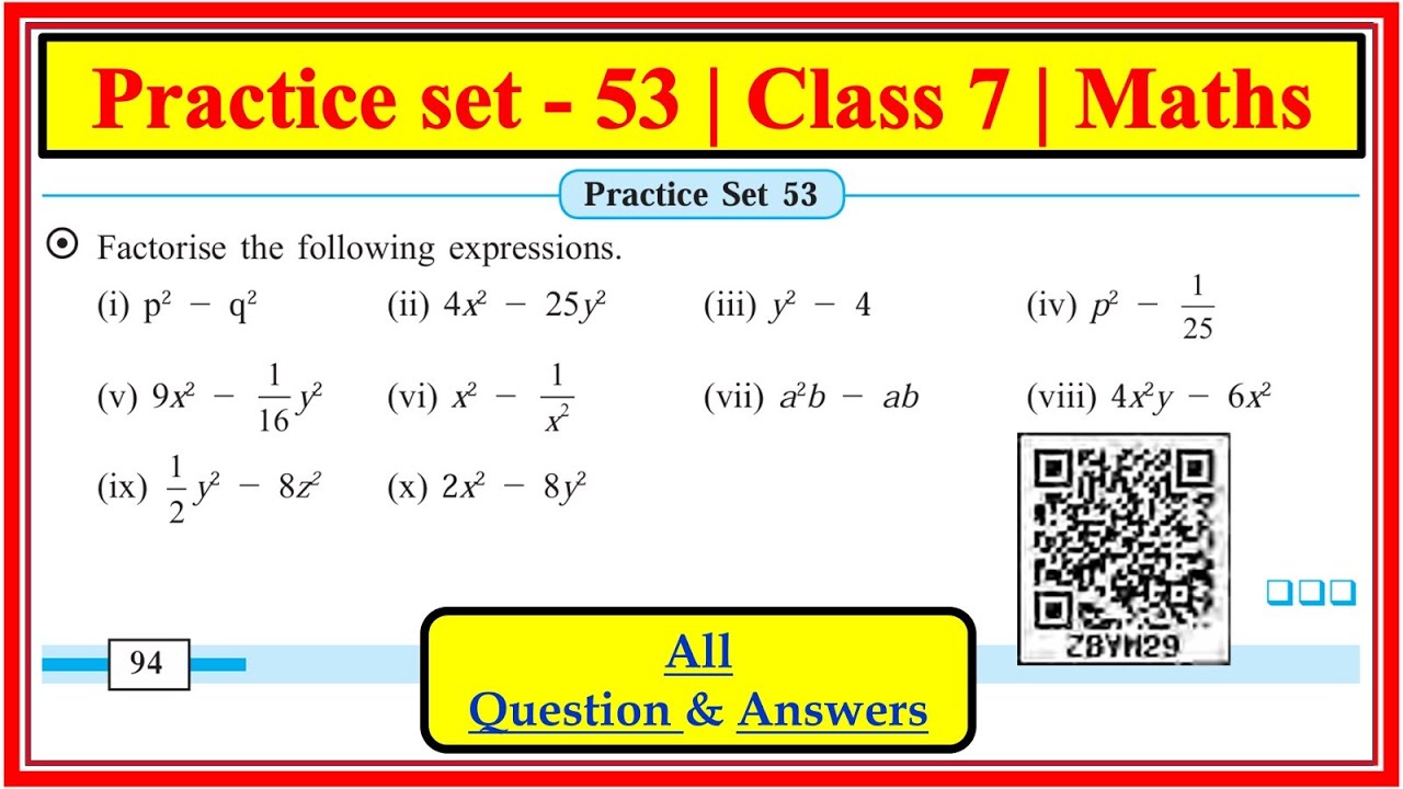 Practice set 53 Class 7 maths Algebraic Formulae - Expansion of Squares Chapter 14 maharashtra board