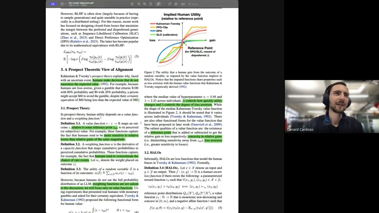 Paper Club with Gerard - KTO: Model Alignment as Prospect Theoretic Optimization
