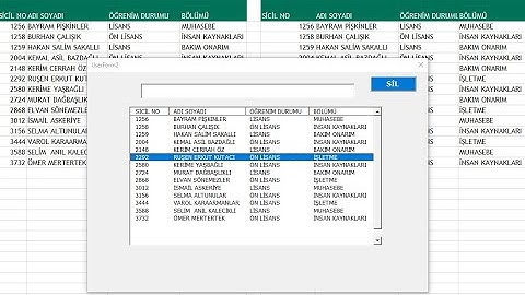 Listboxtaki değeri  Excelde tüm satırı ve hücre aralığını silmek