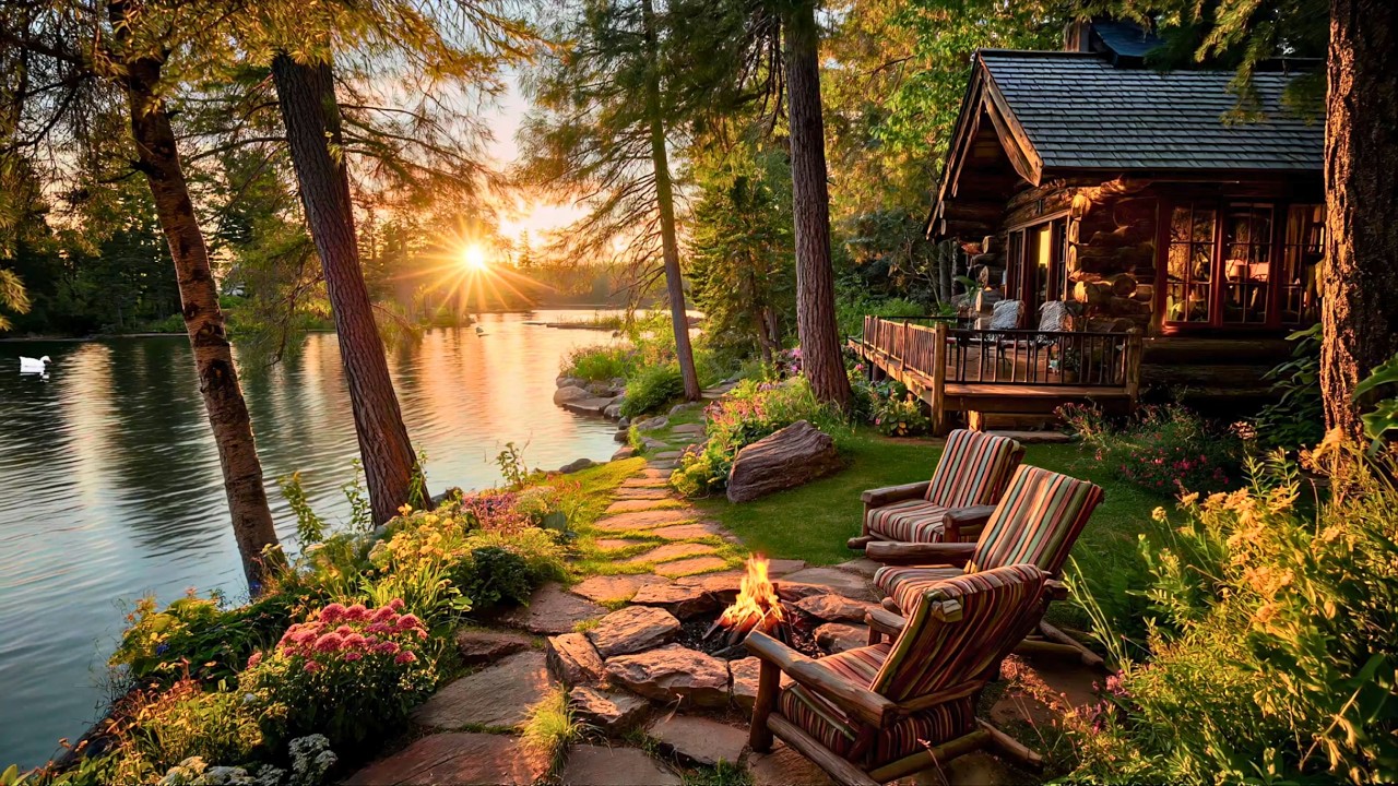 Cozy Cabin by the Lake with Campfire Sounds | Ultimate Relaxation Ambience