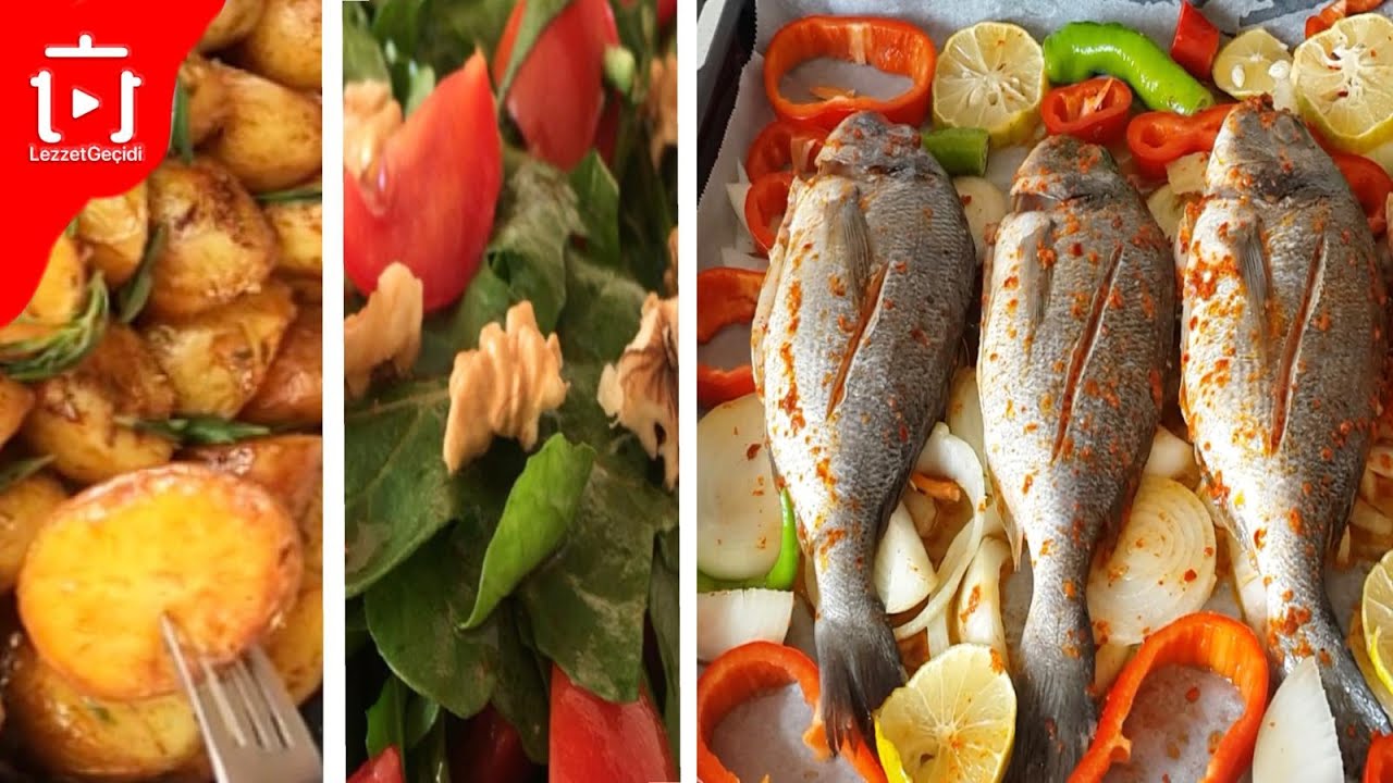 Balık Menüsü 3 Çeşit Pratik Akşam Yemeği Menüsü - Tavada Patates , Fırında Çupra , Salata