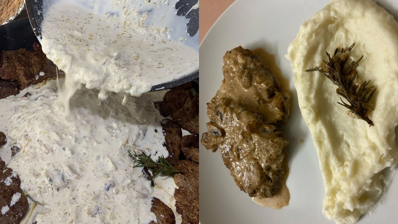 ستيك اللحم  /شرائح فيليه اللحم بصوص الفطر والكريما بطعم رائع وشهي