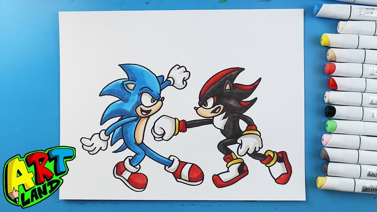 sonic the hedgehog and shadow the hedgehog (sonic) drawn by