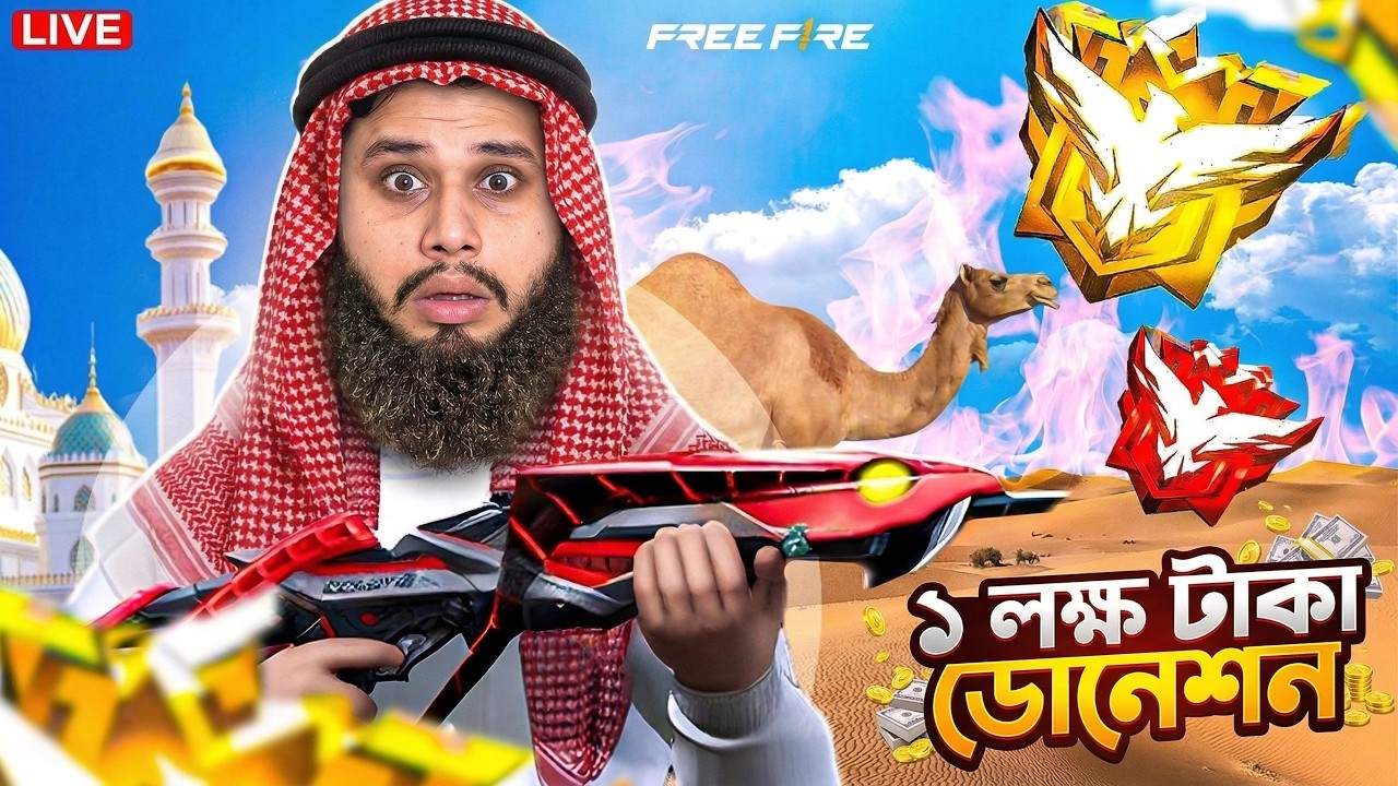 ১ লক্ষ টাকা ডোনেশন! Free Fire Ramadan Event 🌙 EMOTE + DRESS Giveaway Free Fire Live