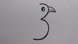 Bird Drawing with number of 3 | how to draw a Bird from numbers | numbers drawings