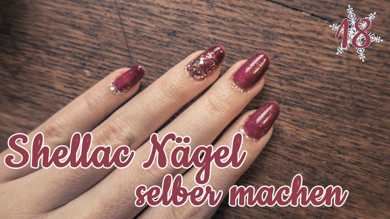 Shellac Nagel Selber Machen Dunkelrot Und Goldglitzer Nageldesign Nicolas Christmas Youtube