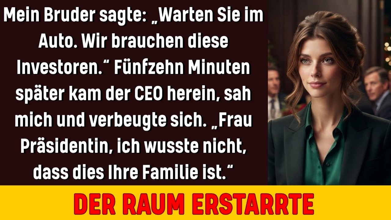 An Heiligabend trat mein eigener Bruder zwischen mich und den Tisch im Indigo House und sagte mir, ich solle draußen im Auto warten, während er die Investoren beeindruckte. Ich war zweiundachtzig,...