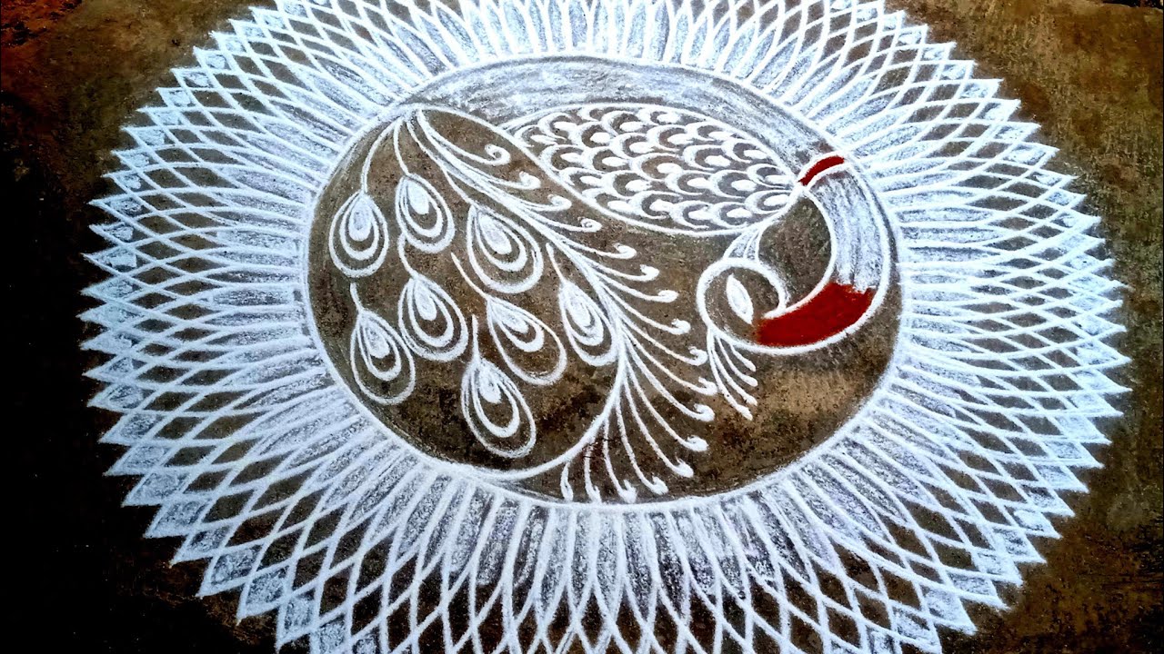 pongal special traditional rangoli/sankranthi muggulu/super easy peacock padi kolam/Tamilar rangoli