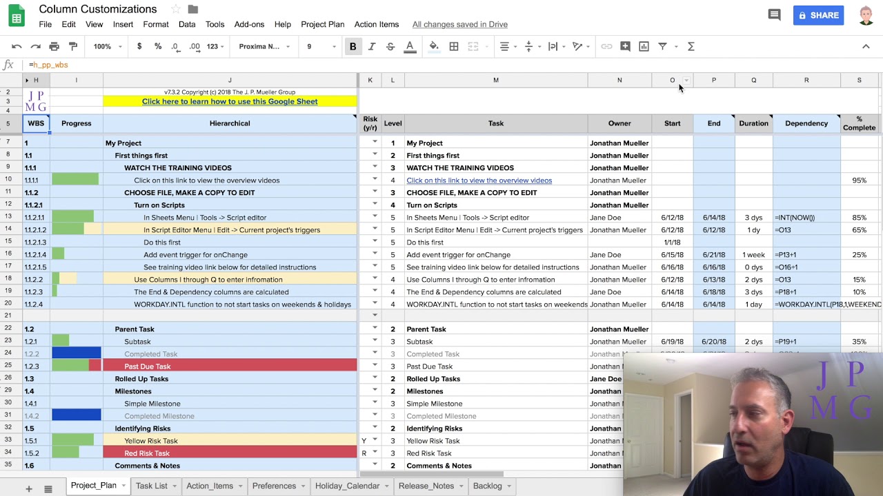 17-Sort your project plan by Task Start Date (JPMG Project Plan Template for Google Sheets)