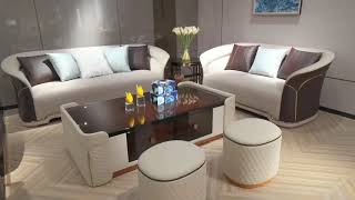 Modern Luxury furniture of Upholstered Living room Sofa set with Coffee table set screenshot 4