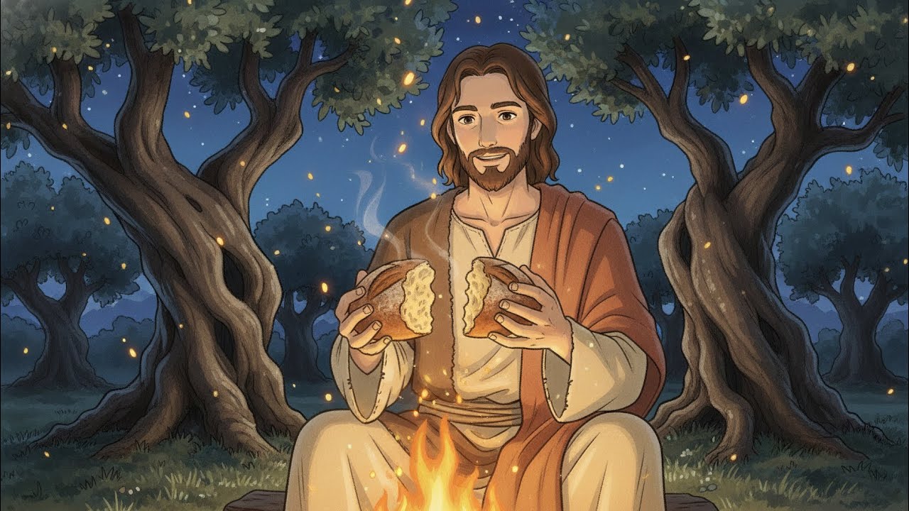 Sharing Bread by the Fire Under Olive Trees | Cozy Night Ambience | Ghibli Inspired ASMR