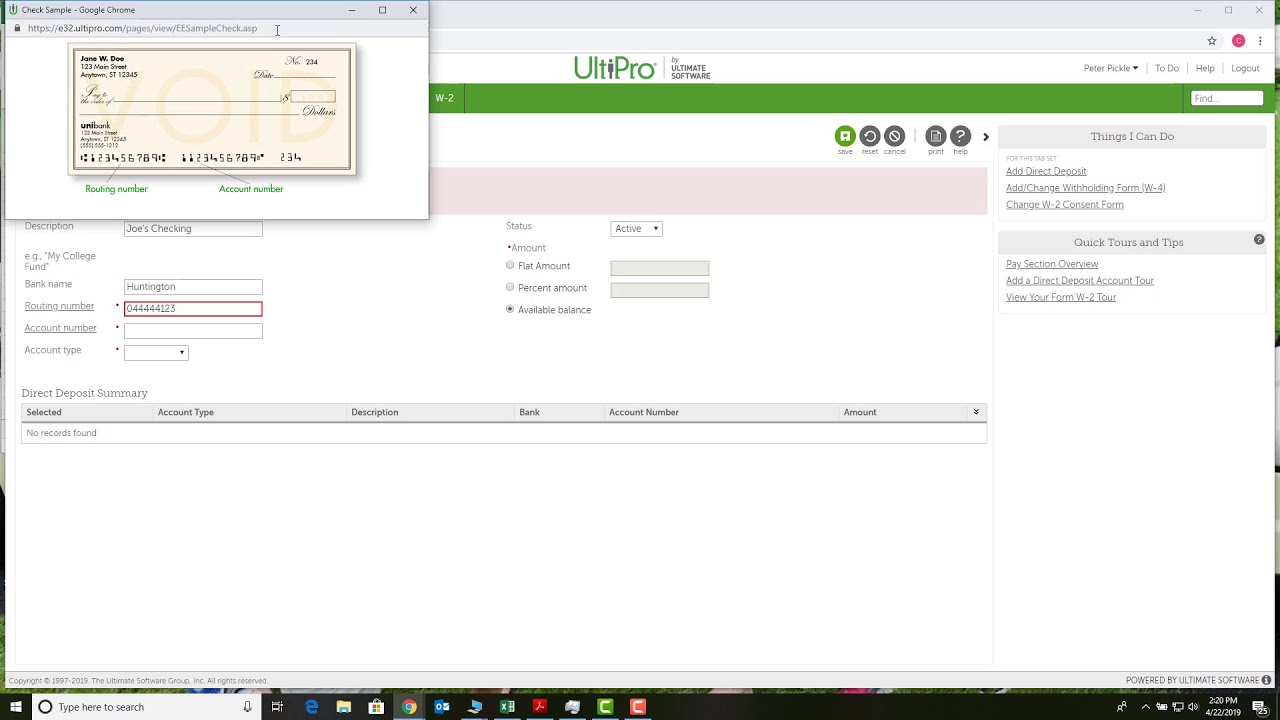 How to Add or Change Direct Deposit in UltiPro - YouTube