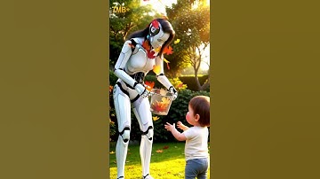 AI Mom & Baby Clean the Garden Together 🧹 #robots #shorts