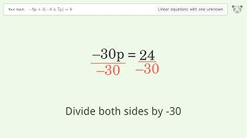 Solve -9p+3(-8+-7p)=0: Linear Equation Video Solution | Tiger Algebra
