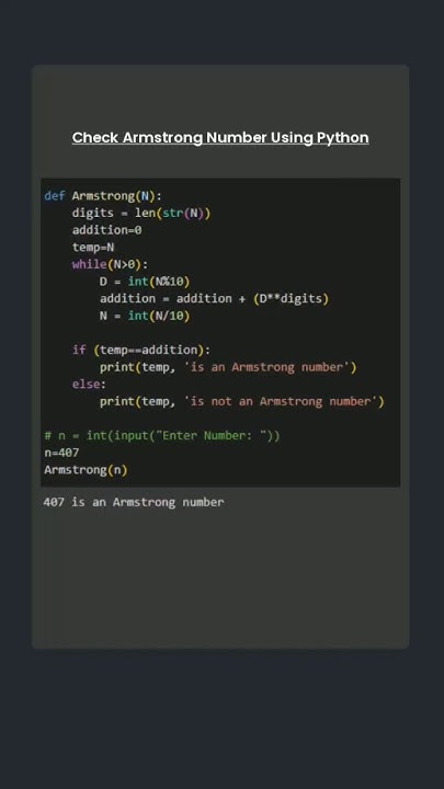 Check #Armstrong Number Using #python - YouTube