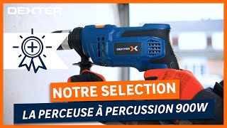 How do I drill into hard materials with Dexter's 900W percussion drill?