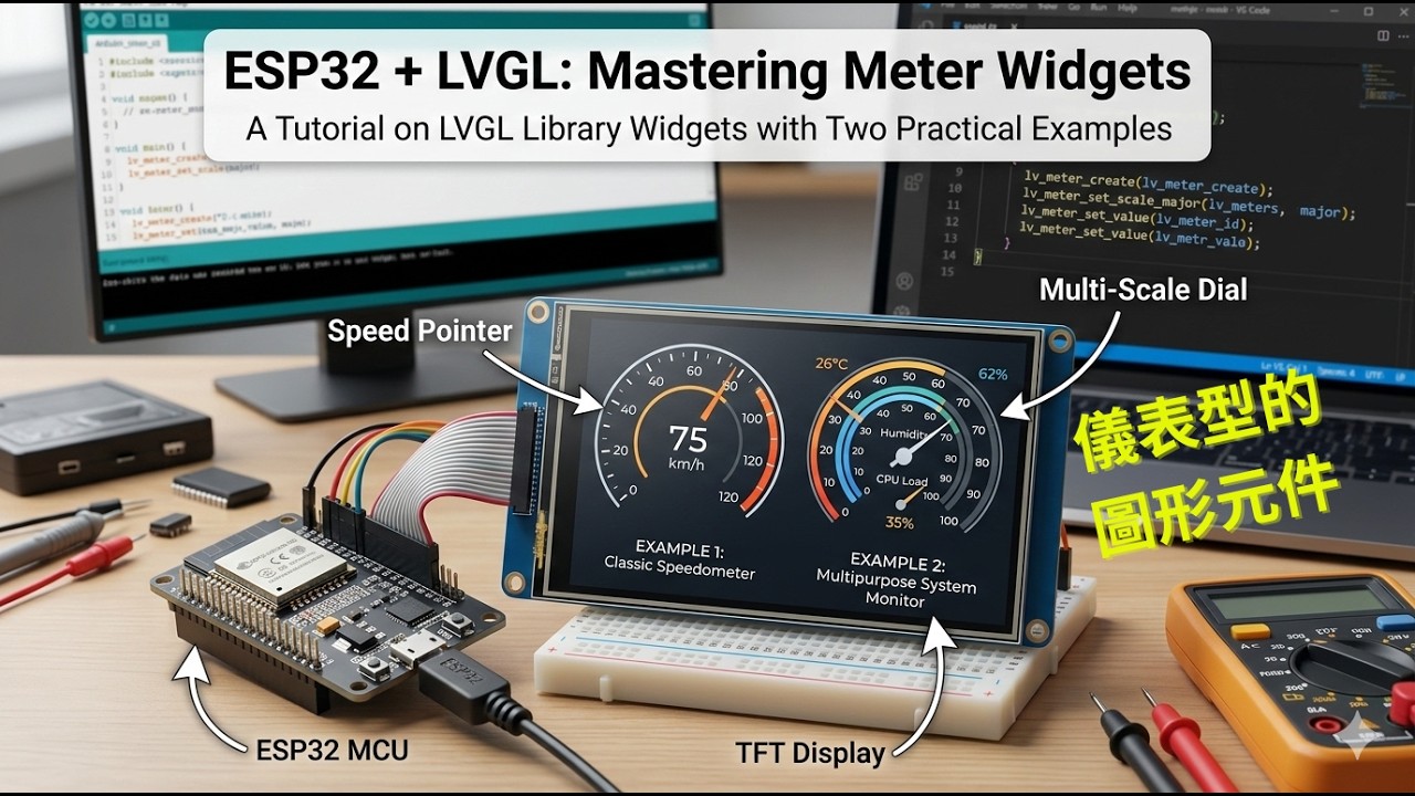 LVGL系列三：ESP32-S3 開發板上，如何在顯示屏幕設計儀表圖形？ (LVGL 圖形函數庫為範例)