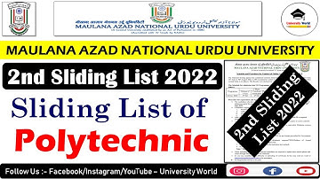 Manuu 3rd Sliding List of Polytechnic 2022 || Manuu Admission 2022-23 || @UniversityWorld
