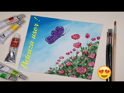 romania currency 🌹Painting a Rose Garden with Buterfly | Simple ACrylic Tutorial Step by Step for Beginners