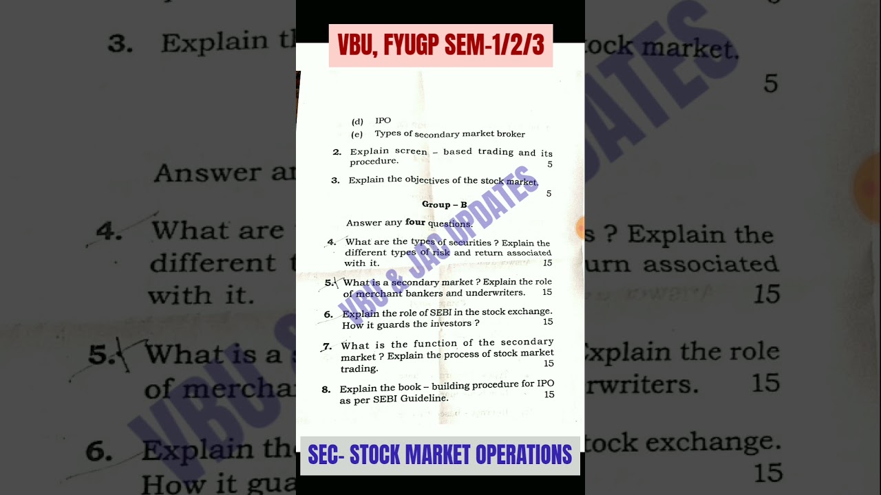 SEC- STOCK MARKET OPERATIONS | FYUGP (2023-27) PYQ #VBU