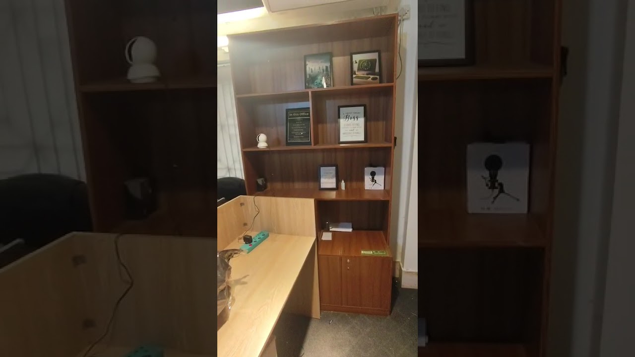 Used Tall Wooden Texture Office Bookshelf Display Cabinet