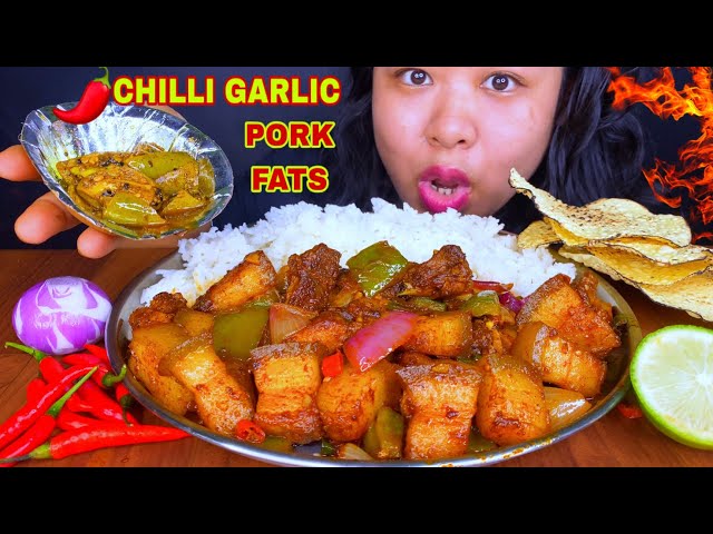 COOKING & EATING CHILLI GARLIC PORK BELLY WITH RICE MUKBANG | FATTY PORK BELLY MUKBANG ASMR