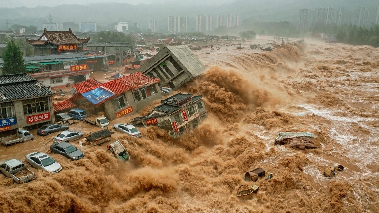 China este în haos astăzi! 13 râuri și-au umplut malurile, orașele sunt inundate în Sichuan!