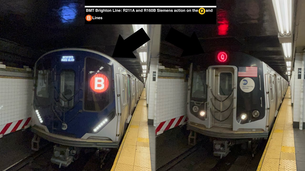 BMT Brighton Line: R211A and R160B Siemens action on the (Q) and (B) Lines