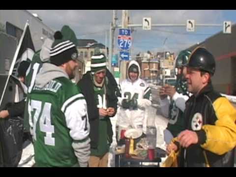 Ronnie tailgates before the AFC Championship game between the Steelers and Jets. He tries to score some tickets to the big game.