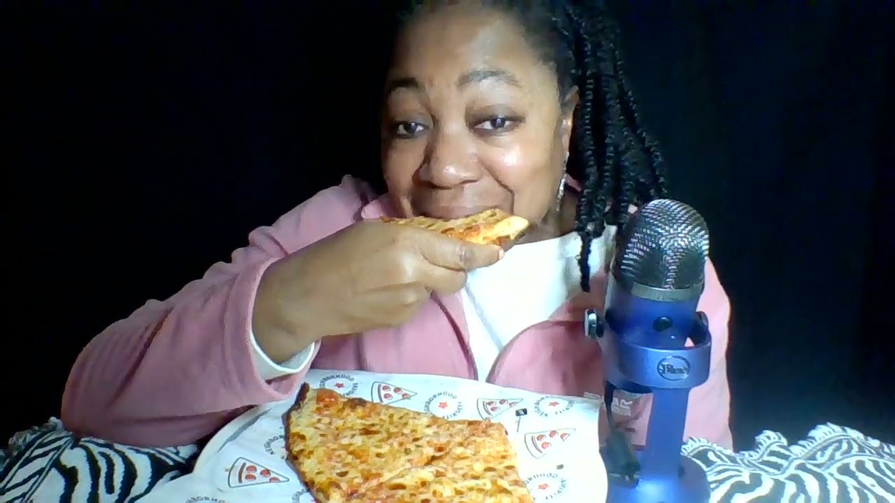 ASMR eating extra thin crust pizza
