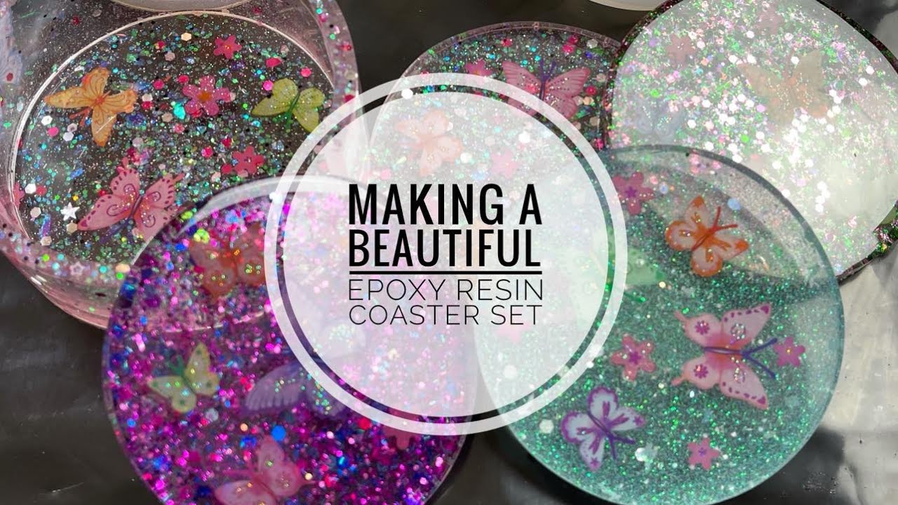Beautiful Glittery Epoxy Resin Coaster Set-Resin Craft Ideas 