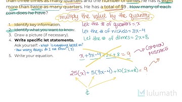 Linear Equations Word Problems - Money/Coin Problems (2 Examples) | Linear Equations | Lulumath