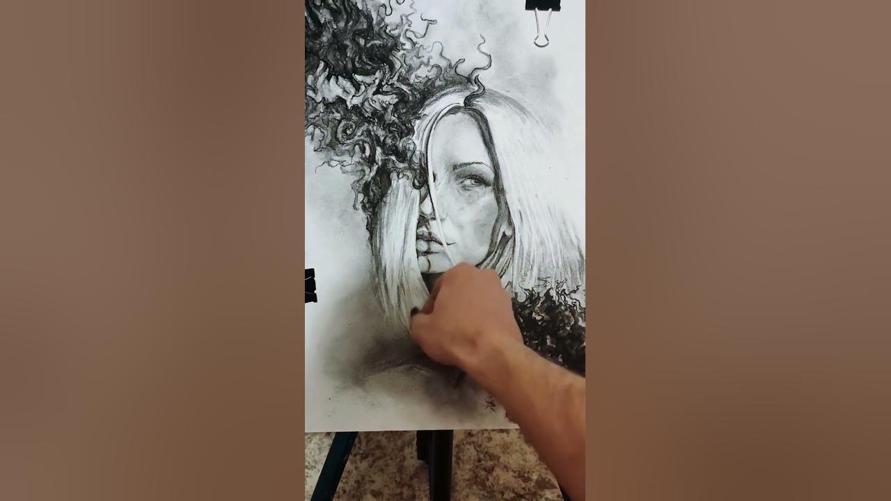 портрет углём - YouTube