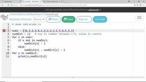 lesson 13 - demo - data structures - dictionary counting unique items, python