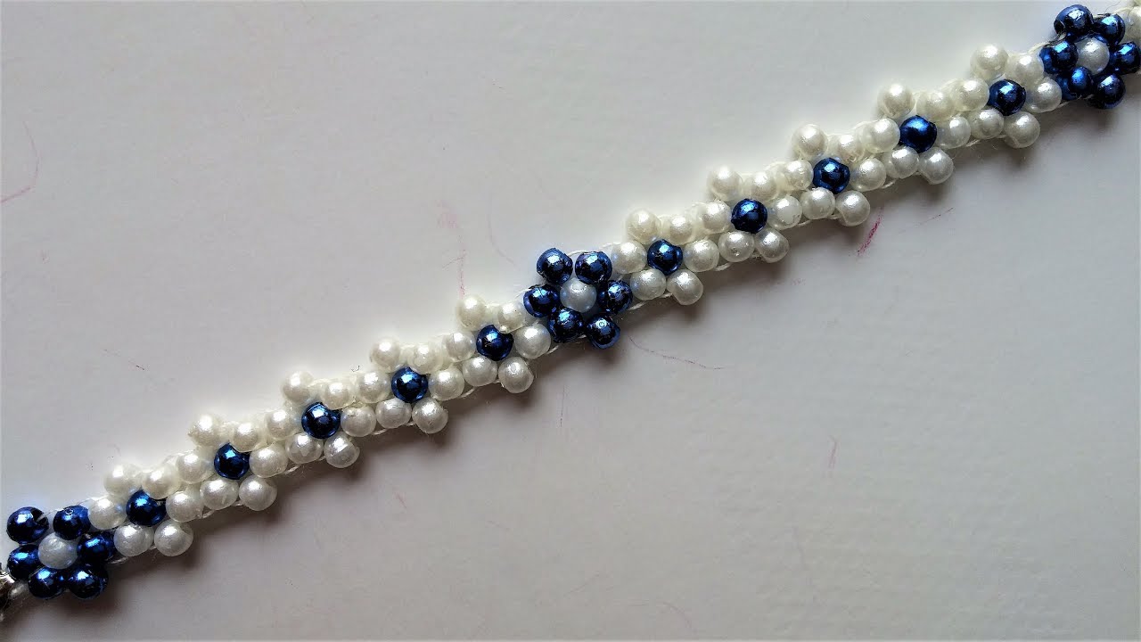 Flower seed bead bracelet - Basic daisy stitch thread pattern - How to make  tutorial - DIY jewelry