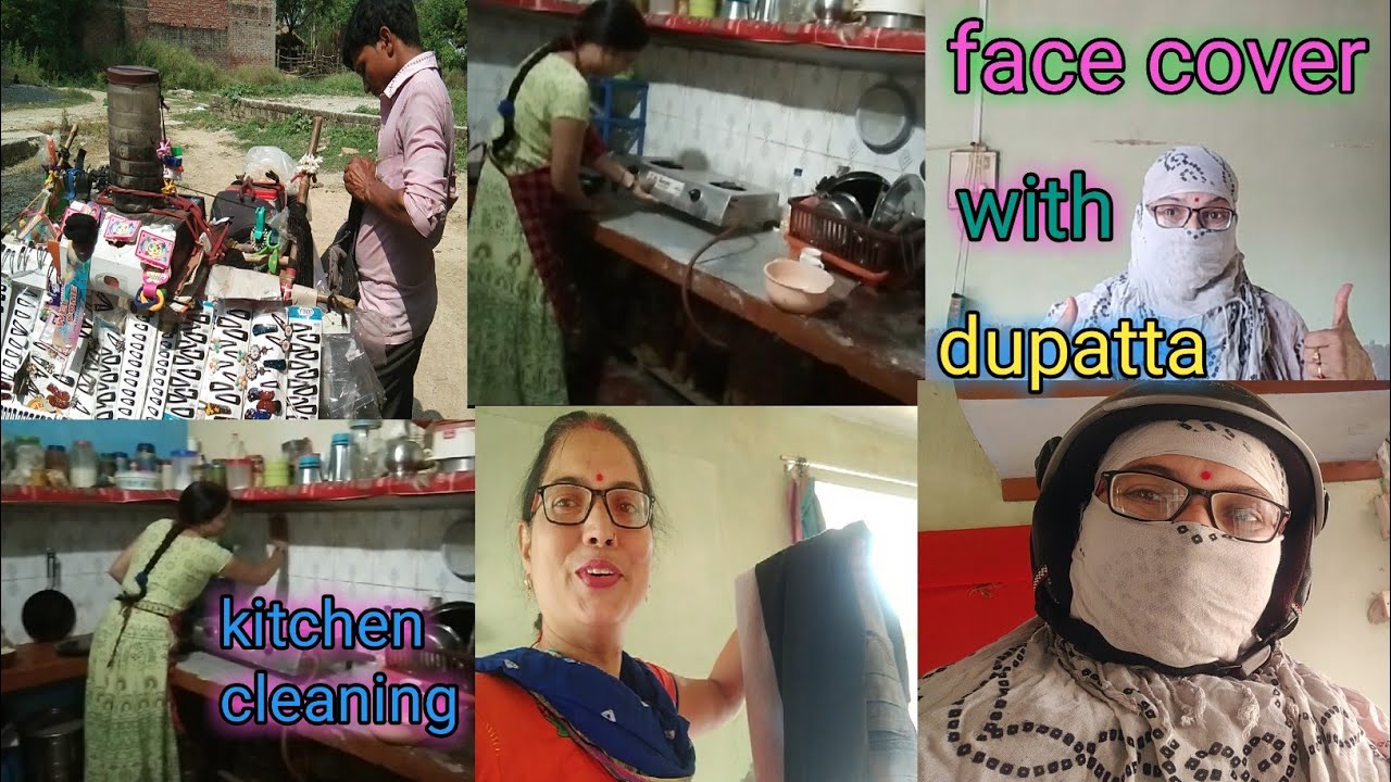 How to face cover with dupatta /night kitchen cleaning vlog